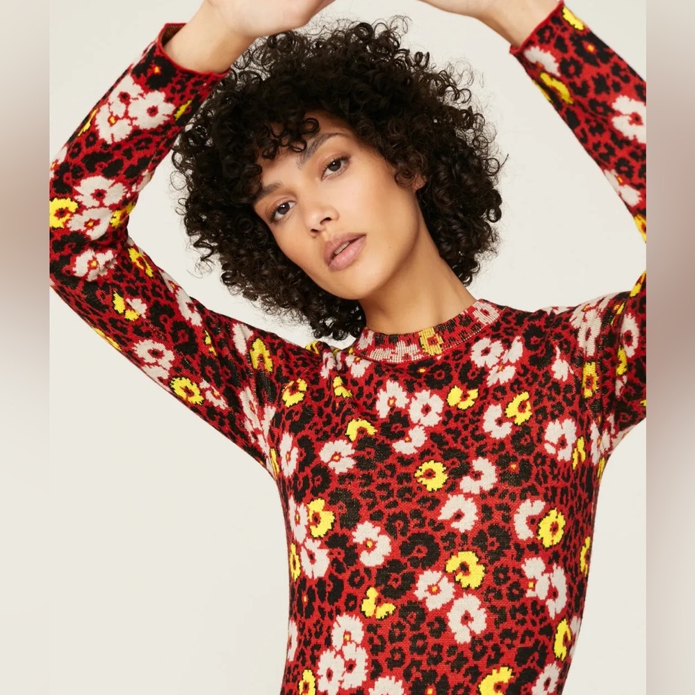 The Kooples Stylish Floral Red and Yellow Sweater